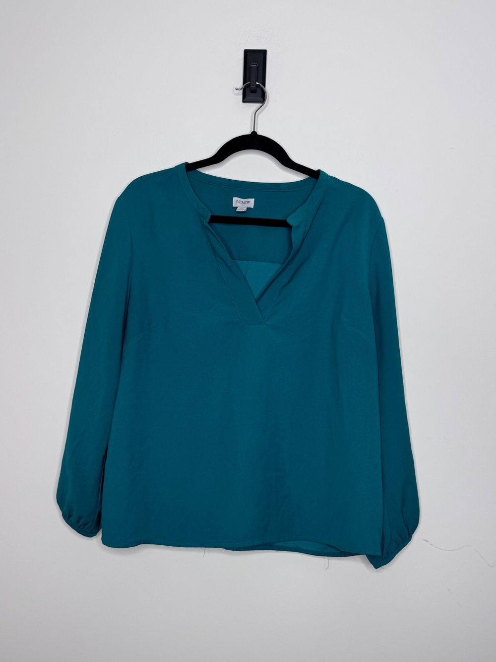 J. Crew Teal Split-Neck Long Sleeve Blouse